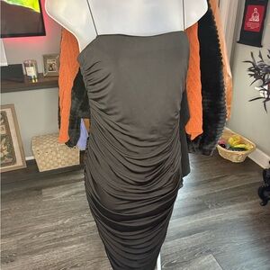 Elegant Strapless Black Ruched Dress